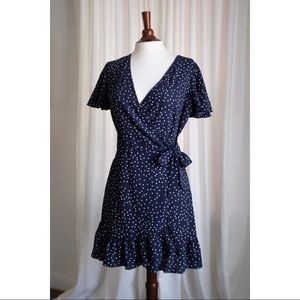 Navy Blue Polka Dot Wrap Dress | M